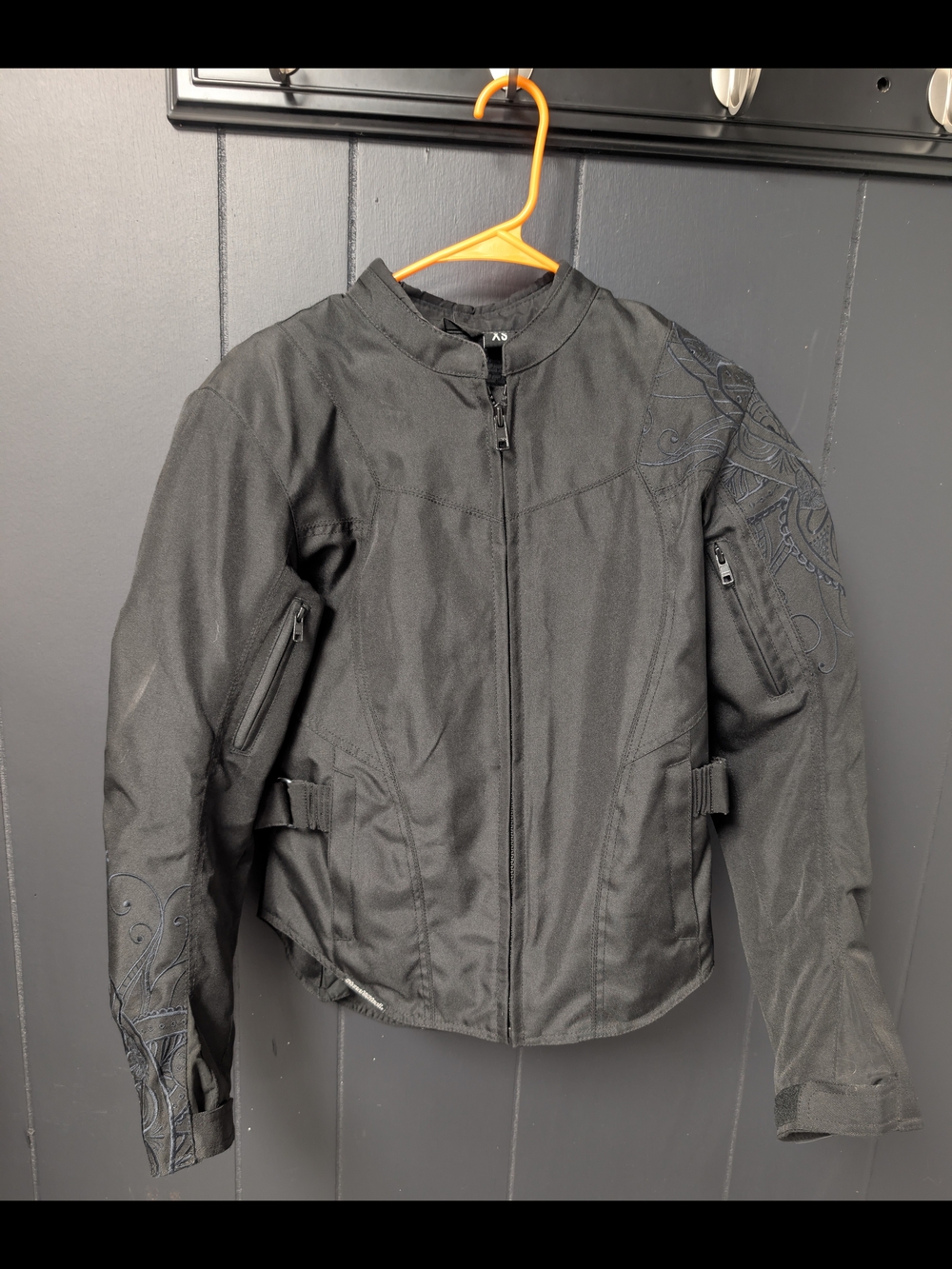 Women's Black Motorcycle Riding Jacket with Embroidery